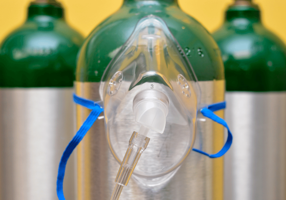 oxygen tank and mask